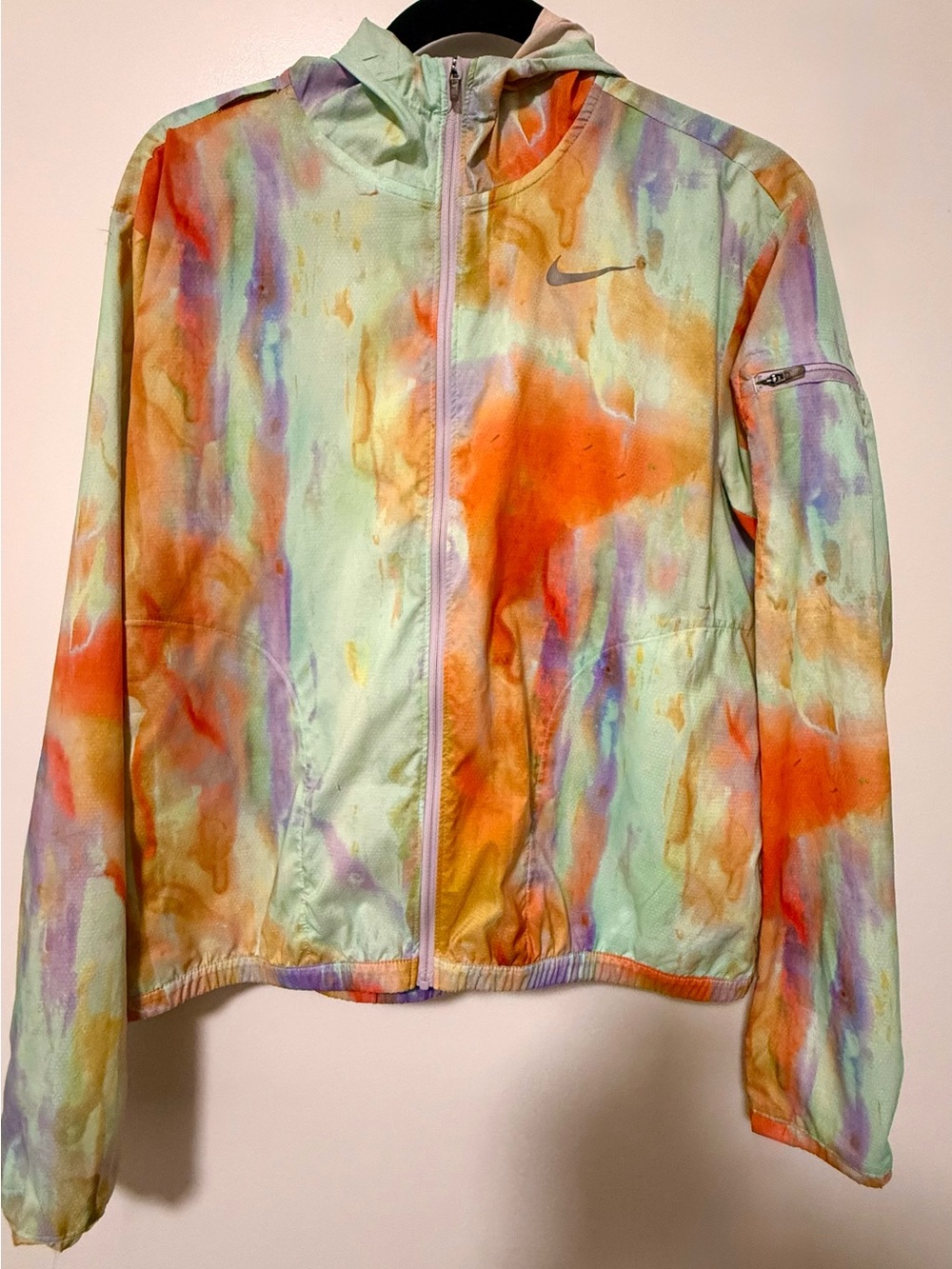 Nike Women's Tie-Dye Hooded Windbreaker Jacket in Orange & Mint